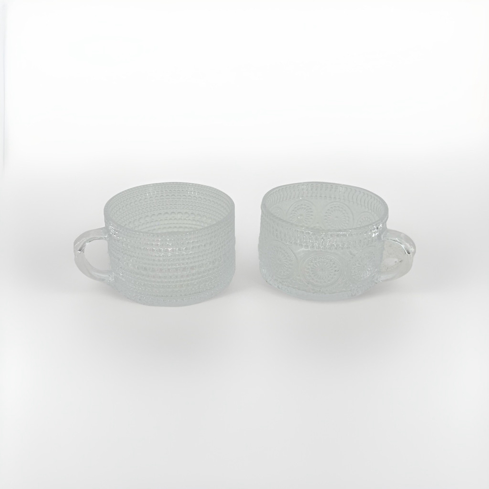Clear Glass Embossed Mugs Lot Of (2)